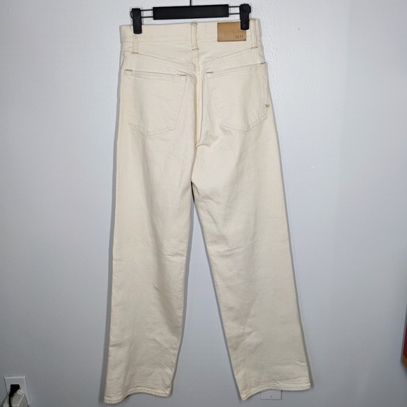 AE77 Jeans Womens 2 Beige Stovepipe Selvedge High Rise Wide Leg Organic Cotton - Picture 7 of 15